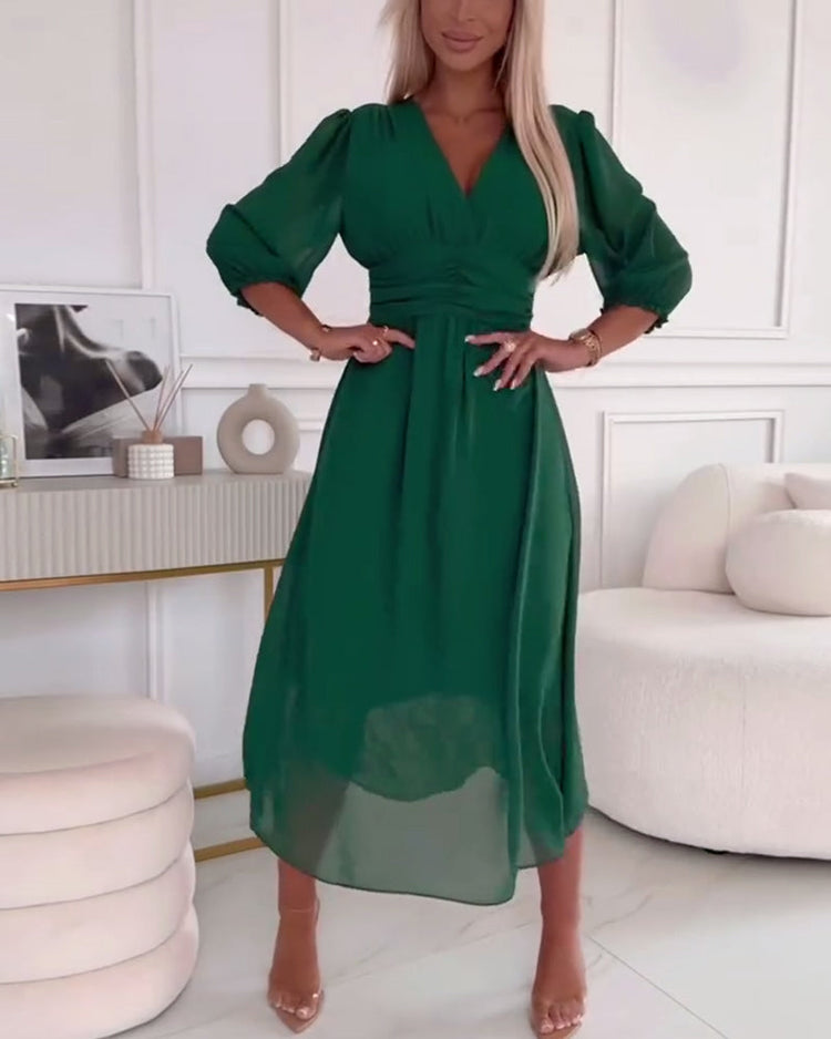 Dianne™ | V-Neck Solid Color Waist Dress