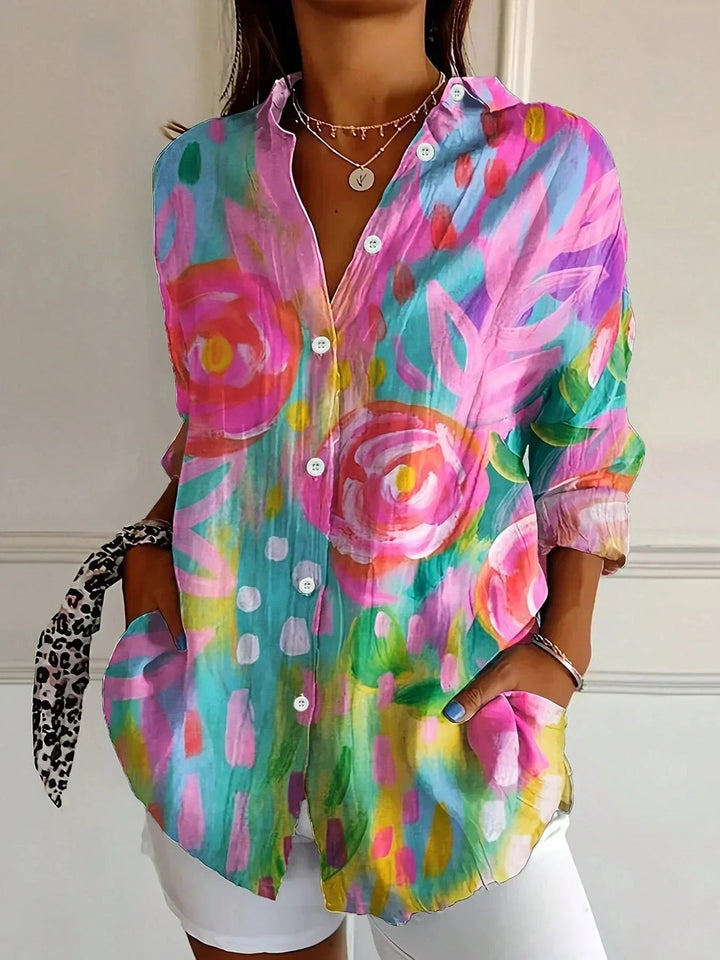 Elegant Long Sleeve With Colourful Pattern Shirt