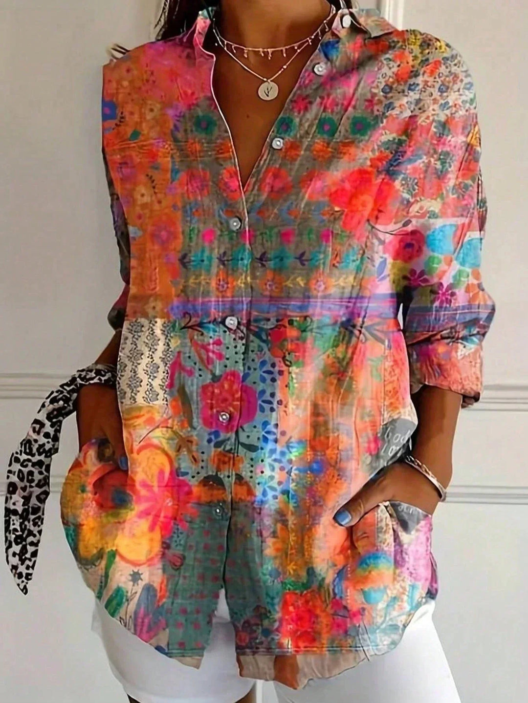 Elegant Long Sleeve With Colourful Pattern Shirt