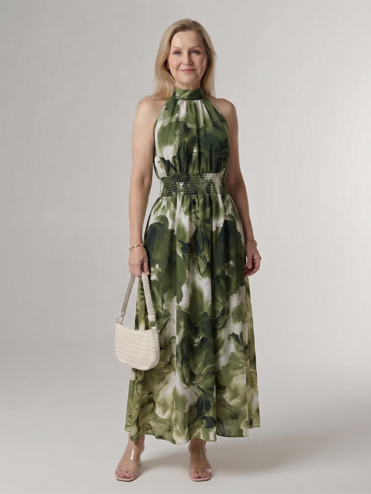 Sylin | Gathered Halter Midi Dress