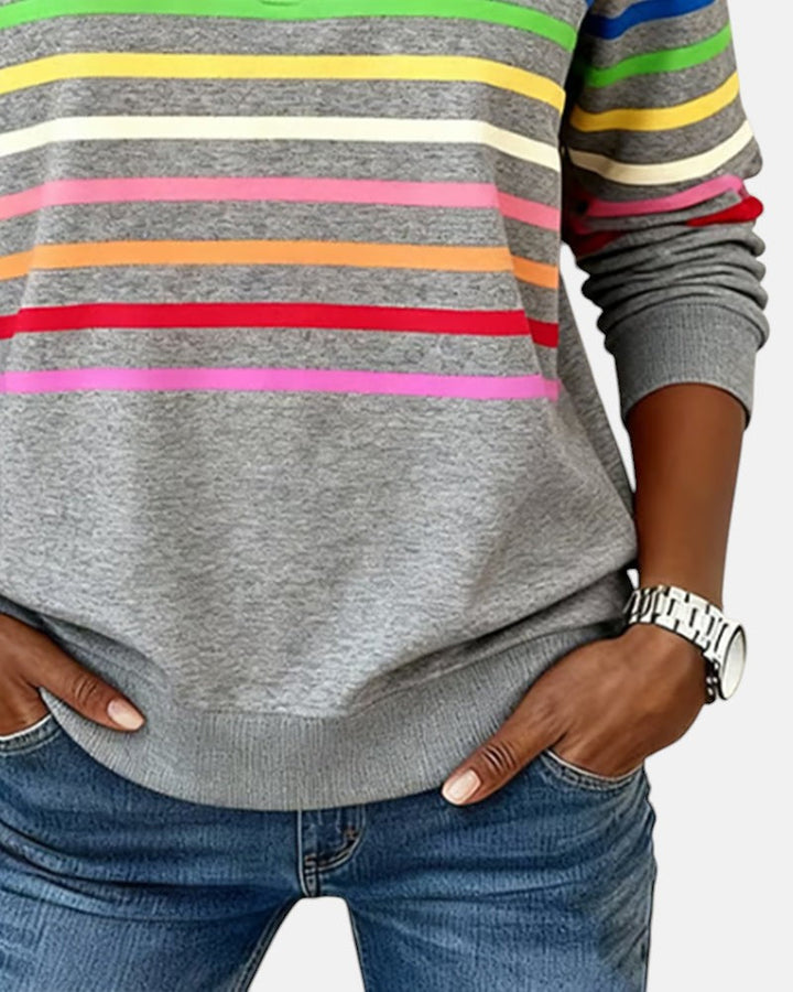 SERENELLE | RAINBOW STRIPED ZIP SWEATSHIRT