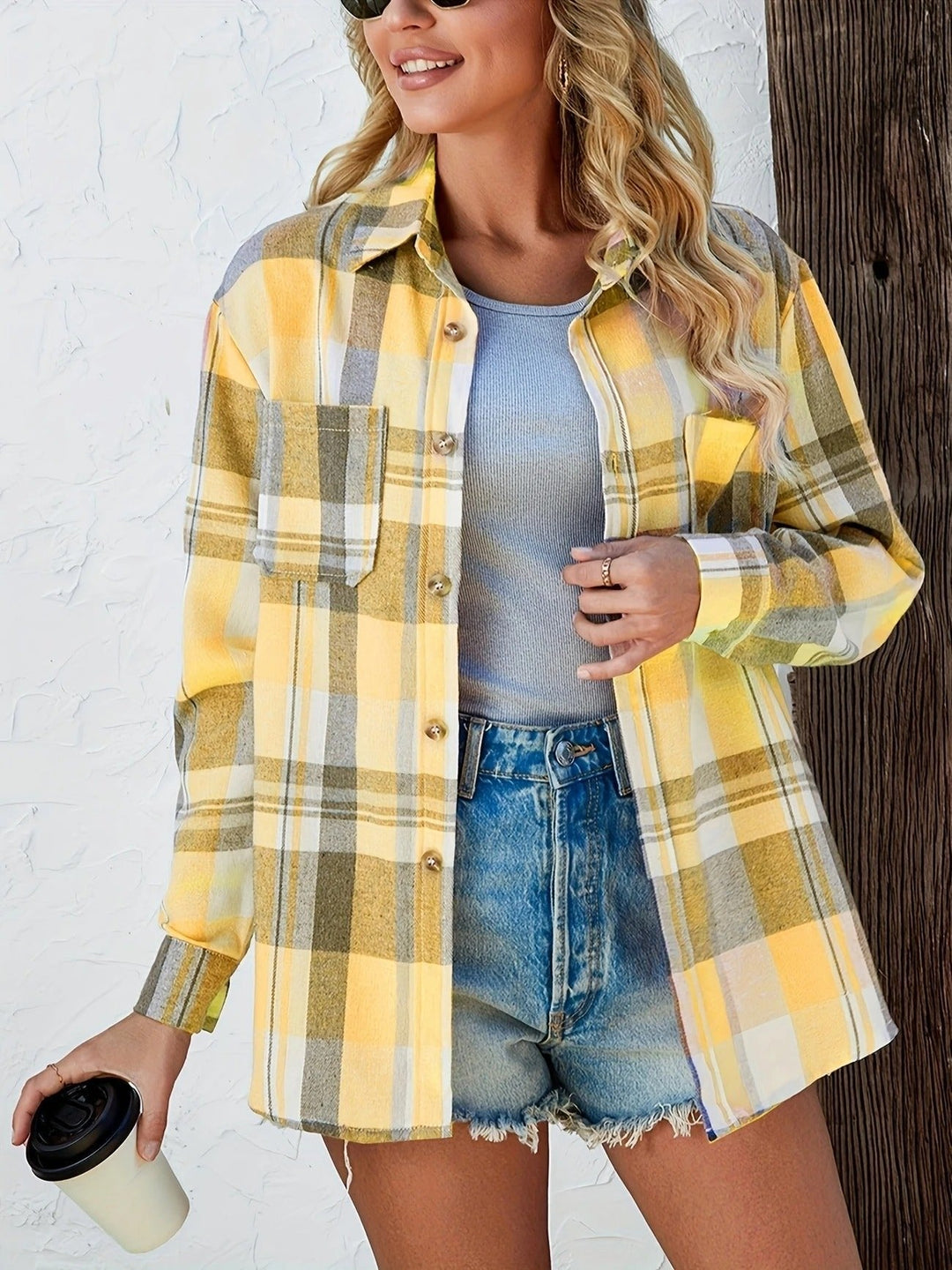 Mia | Women's Oversized Plaid Flannel Long Sleeve Button-Up Shirt