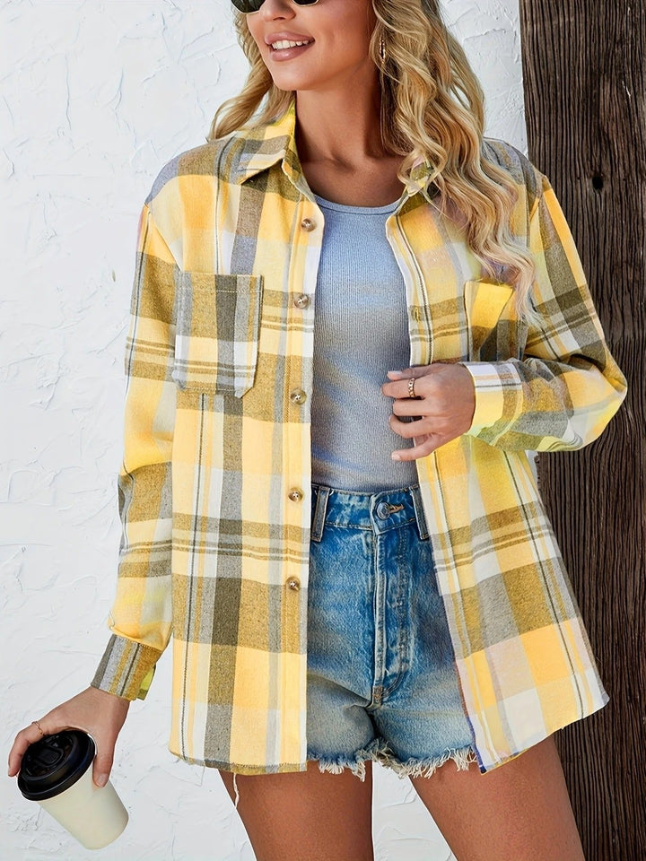 Mia | Women's Oversized Plaid Flannel Long Sleeve Button-Up Shirt