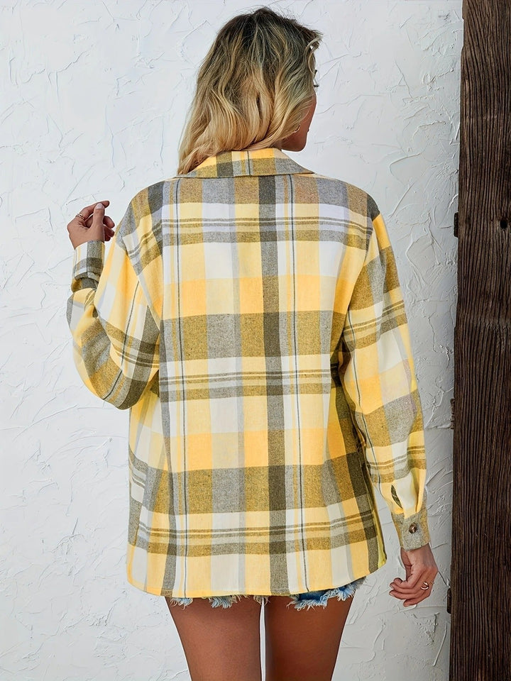 Mia | Women's Oversized Plaid Flannel Long Sleeve Button-Up Shirt