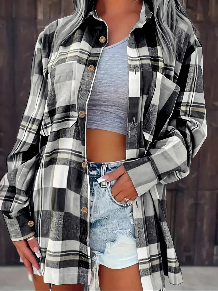 Mia | Women's Oversized Plaid Flannel Long Sleeve Button-Up Shirt