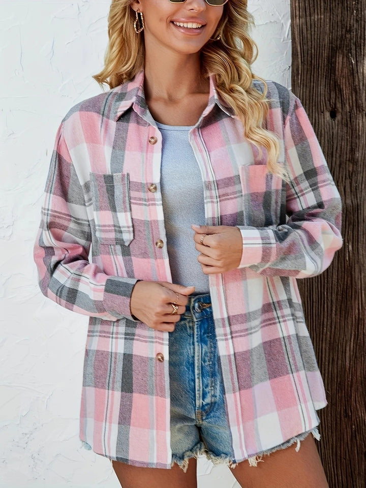 Mia | Women's Oversized Plaid Flannel Long Sleeve Button-Up Shirt