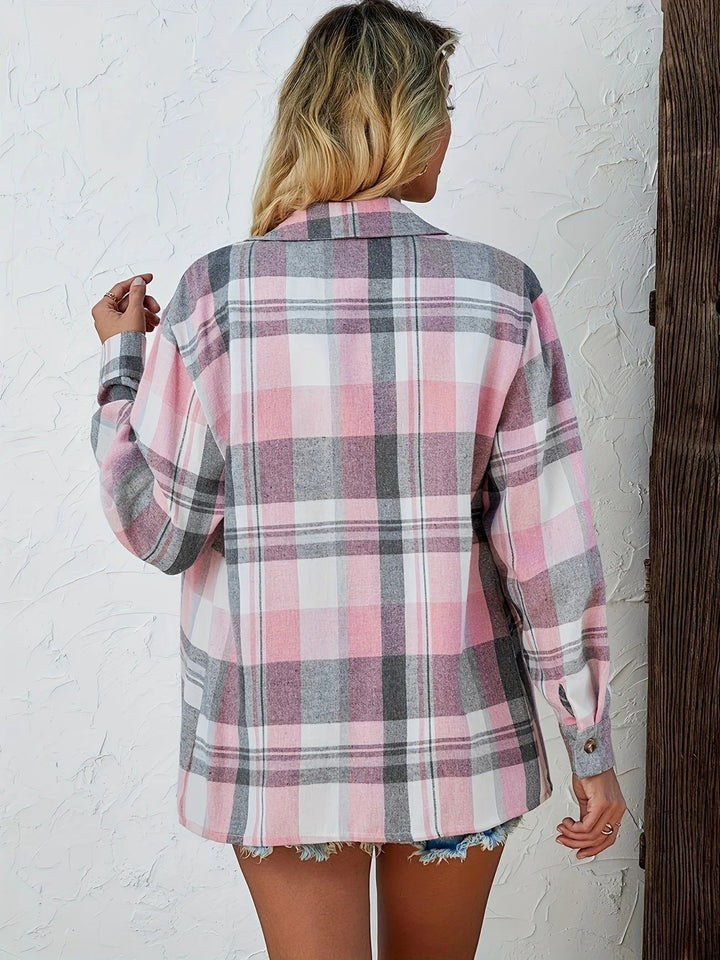 Mia | Women's Oversized Plaid Flannel Long Sleeve Button-Up Shirt