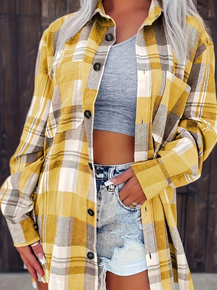 Mia | Women's Oversized Plaid Flannel Long Sleeve Button-Up Shirt