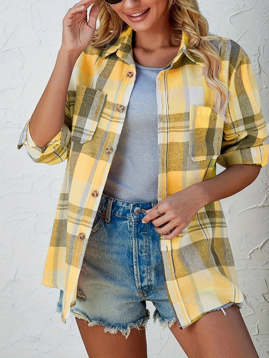 Mia | Women's Oversized Plaid Flannel Long Sleeve Button-Up Shirt
