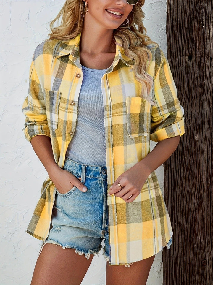 Mia | Women's Oversized Plaid Flannel Long Sleeve Button-Up Shirt